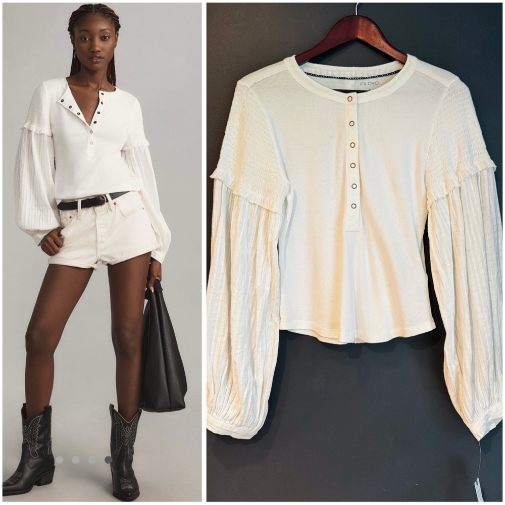 Anthropologie The Andie Ribbed Henley Top